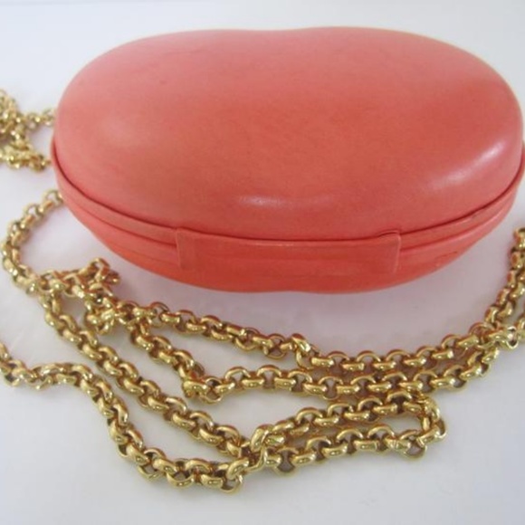 Evening Pochette Jane Bolinger RARE Bean Leather Shoulder bag Salmon Vintage - Picture 5 of 8